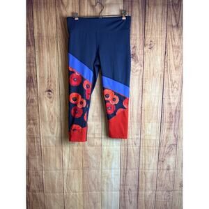 Joy Lab Cropped Red Poppy Flower and Blue Leggings Size M New